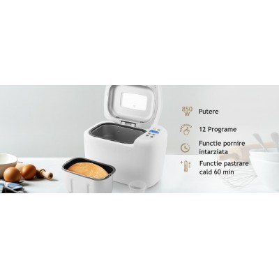 Masina de facut paine ETA 2149 Harmony II, 850W, 12 programe, capacitate 1,5 kg, alb
