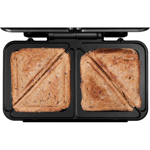 Sandwich maker ECG S 2120 Grande, 900 W, 4 sandvisuri triunghiulare, design din otel inoxidabil si plastic Sandwich maker ECG S 2120 Grande, 900 W, 4 sandvisuri triunghiulare, design din otel inoxidabil si plastic