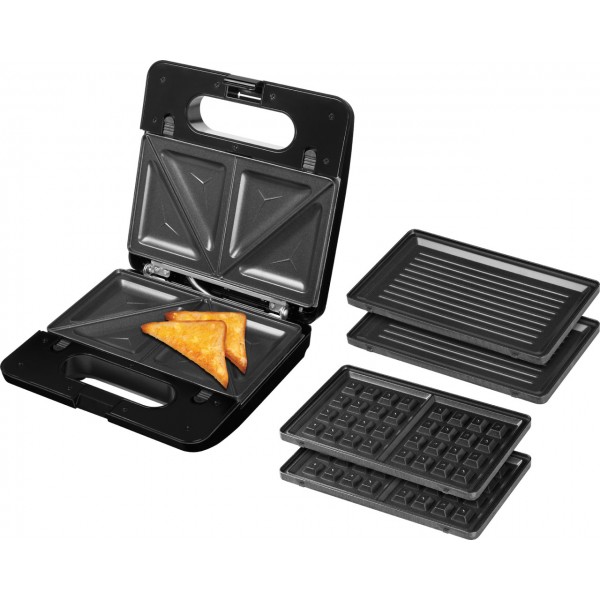Sandwich-maker ECG S3173 3in1 Triangle, 750W, 3 tipuri de placi detasabile, negru-otel inoxidabil Sandwich-maker ECG S3173 3in1 Triangle, 750W, 3 tipuri de placi detasabile, negru-otel inoxidabil