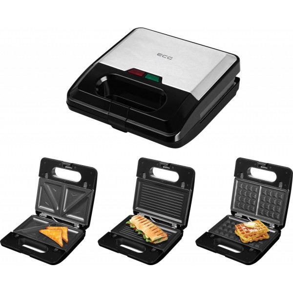 Sandwich-maker ECG S3173 3in1 Triangle, 750W, 3 tipuri de placi detasabile, negru-otel inoxidabil Sandwich-maker ECG S3173 3in1 Triangle, 750W, 3 tipuri de placi detasabile, negru-otel inoxidabil