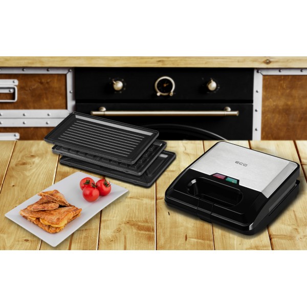 Sandwich-maker ECG S3173 3in1 Triangle, 750W, 3 tipuri de placi detasabile, negru-otel inoxidabil Sandwich-maker ECG S3173 3in1 Triangle, 750W, 3 tipuri de placi detasabile, negru-otel inoxidabil