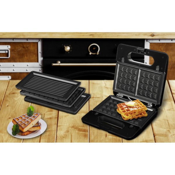 Sandwich-maker ECG S3173 3in1 Triangle, 750W, 3 tipuri de placi detasabile, negru-otel inoxidabil Sandwich-maker ECG S3173 3in1 Triangle, 750W, 3 tipuri de placi detasabile, negru-otel inoxidabil
