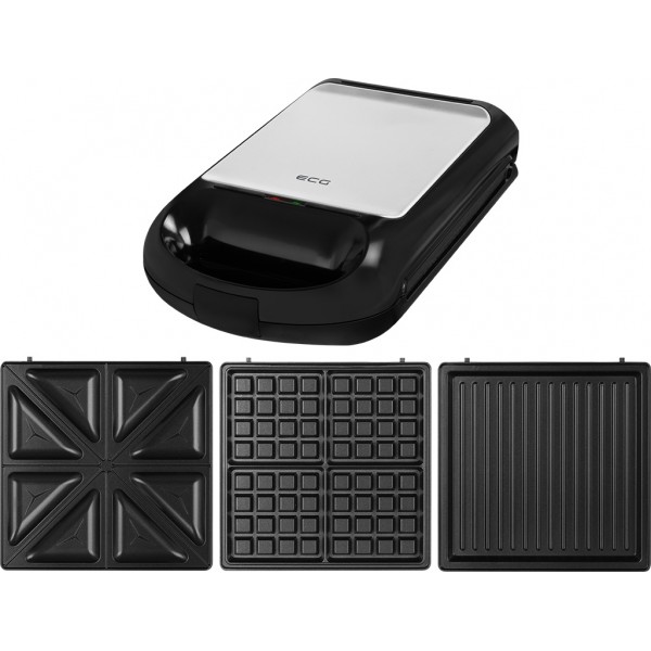 Sandwich maker grill ECG S 4310, 1200 W, 3 tipuri de placi interschimbabile 23 x 23 cm, unghi deschidere 105° Sandwich maker grill ECG S 4310, 1200 W, 3 tipuri de placi interschimbabile 23 x 23 cm, unghi deschidere 105°