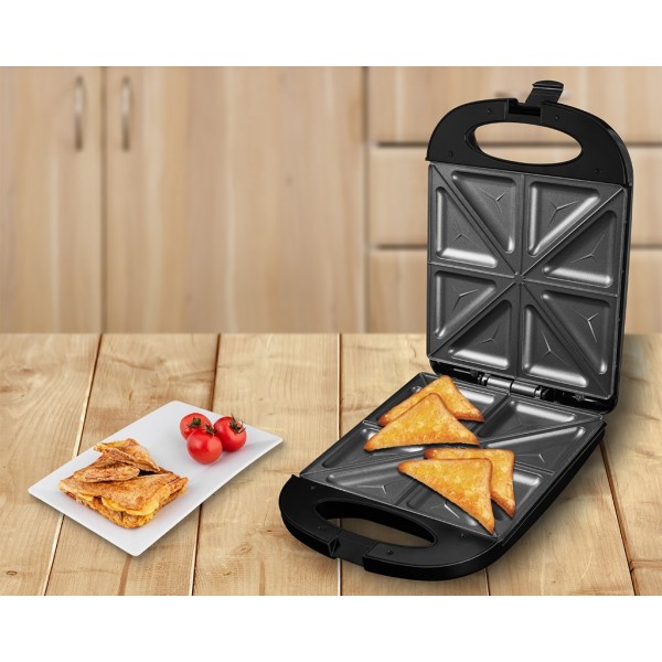 Sandwich maker XXL ECG S 4232 Family Black, 1200 W, 8 sandvisuri triunghiulare simultan