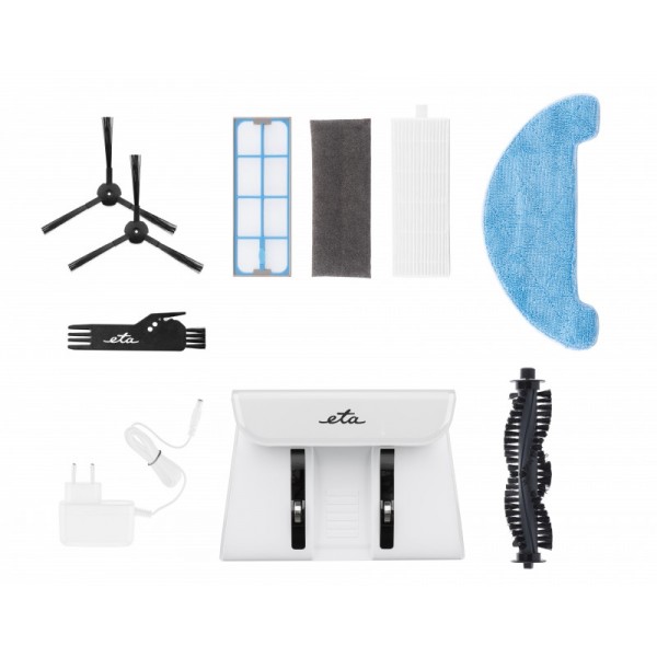 Robot aspirator cu mop ETA Aron 3512 90000, Wi-Fi, baterie Li-Ion 14.4 V, 300 ml, autoincarcare, navigare giroscopica, alb