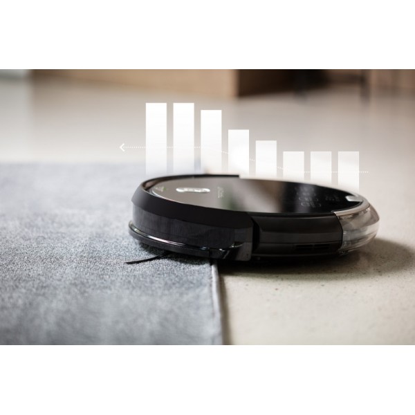 Robot aspirator cu mop ETA Aron 2512 90000, Wi-Fi, baterie Li-Ion 14.4 V, 300 ml, autoincarcare, navigare giroscopica, negru