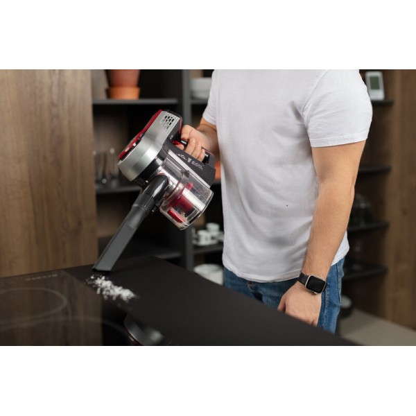 Aspirator vertical 2 in 1 fara fir ETA Elastic 2231, Li-ion 21.6 V, 0.45 l, tub flexibil, negru cu rosu Aspirator vertical 2 in 1 fara fir ETA Elastic 2231, Li-ion 21.6 V, 0.45 l, tub flexibil, negru cu rosu