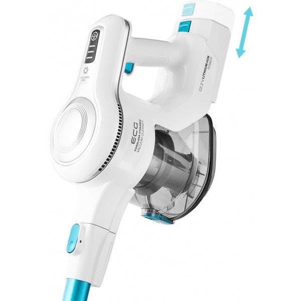 Aspirator vertical portabil 2in1 ECG VT 3620 Jean, 130 W, baterie Li-Ion 22.2 V, recipient 1.2 L, alb cu albastru Aspirator vertical portabil 2in1 ECG VT 3620 Jean, 130 W, baterie Li-Ion 22.2 V, recipient 1.2 L, alb cu albastru