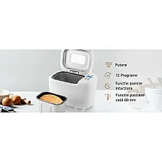 Masina de facut paine ETA 2149 Harmony II, 850W, 12 programe, capacitate 1,5 kg, alb