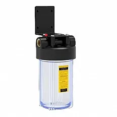 Carcasa filtru Big Blue FILTRO BIG-CLEAR-10, transparenta 4.5x10 inch, conexiune 1 inch, cu supapa presiune, cheie de strangere si suport metalic pentru apa rece