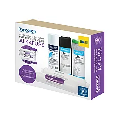 Set 5 cartușe filtrante Ecosoft Alkafuse pentru osmoză inversă, microfiltrare 1 micron, remineralizare și creștere pH, mufă rapidă, standard 10 inch, durată 6 luni