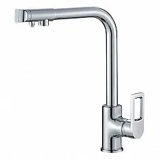 Baterie bucatarie cu 3 cai Premier 3CC TOP, finisaj cromat din inox, pipa pivotanta 360°, comanda dubla si cartus ceramic, pentru apa rece, calda si filtrata