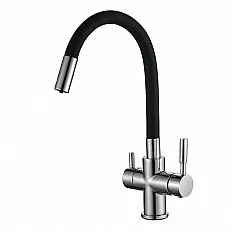 Baterie bucatarie cu 3 cai Premier 3CC FLEX, pipa inalta pivotanta 360°, cartus ceramic, pentru apa rece, calda si filtrata, montare pe blat, presiune 1.5-5 bar