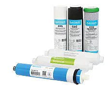 Kit cartușe filtrante Ecosoft Balance complet 6 stadii, membrană osmoză inversă 75 GPD, remineralizare Ca+Mg, standard 10 inch, mufă rapidă 1/4