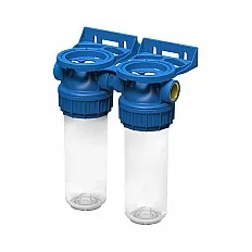 Set carcase de filtrare FILTRO Duplex DPP3P, 2 carcase transparente, conexiune alama 1 tol, presiune maxima 8 bar