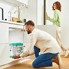Sistem de filtrare cu osmoza inversa Ecosoft AquaCalcium Mint, 6 stadii, membrana 75 GPD, remineralizare cu calciu, fara pompa, bazin de stocare inclus