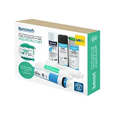 Set cartușe osmoză inversă Ecosoft AquaCalcium, 6 stadii cu membrană 75 GPD și remineralizare, format standard 10 inch, mufe rapide 1/4, durată 6 luni