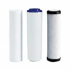 Set 3 cartuse filtrante Ecosoft Ecomix, microfiltrare in 3 stadii, dedurizare si eliminare clor, cartuse 2.5x10 inch, grad filtrare 5 microni, pentru apa rece la chiuveta