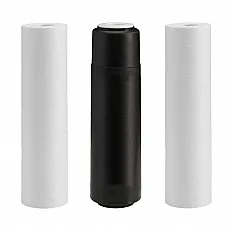 Set cartuse prefiltrare Ecosoft ES-CPV3, 3 stadii, microfiltrare 1 micron, cartuse 2.5x10 inch din polipropilena si carbune activat granular