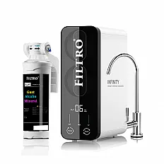 Sistem de osmoză inversă cu debit direct FILTRO INFINITY DF600-ALK3, 600 GPD, 6 stadii de filtrare, remineralizare, pompă booster și display cu monitorizare TDS