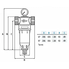 Filtru cu purjare automata MV Group IT FFNN2P1522, conexiune 3/4 inch, prevazut cu manometru, cap din material armat rezistent