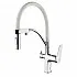 Baterie de bucatarie cu 3 cai Premier 3074C Bridge, finisaj alb crom lucios, pipa pivotanta 180 grade cu dus, cartus ceramic, alimentare separata apa filtrata si menajera