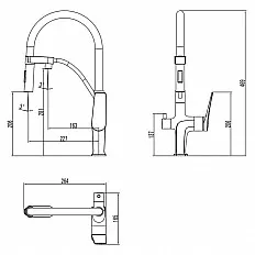 Baterie de bucatarie cu 3 cai Premier 3074C Bridge, finisaj alb crom lucios, pipa pivotanta 180 grade cu dus, cartus ceramic, alimentare separata apa filtrata si menajera