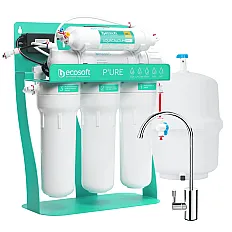 Sistem de osmoza inversa Ecosoft AquaCalcium Mint PRO, 6 stadii de filtrare, 75 GPD, pompa booster inclusa, remineralizare cu calciu si bazin de stocare