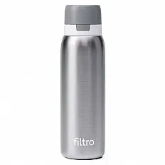 Termos cu filtru carbon activ FILTRO THERMO PURE 740 CB, perete dublu cu vacuum, izolare 12 ore, inox argintiu 740 ml