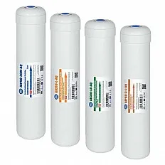 Cartuse filtrante Aquafilter FILTRO MF4 WHITE, set 4 bucati, microfiltrare 1 micron, 4 stadii: sedimente, dedurizare, carbune activat bloc si granular, remineralizare, dimensiune 10x2.5 inch