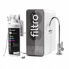 Sistem osmoza inversa direct flow FILTRO INFINITY Lite DF600-ALK3, membrana 600 GPD fara bazin, pompa booster inclusa, 4 stadii filtrare cu remineralizare ALK3 si cartuse twist