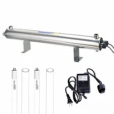 Sterilizator apa UV PureTECH UVC110A, carcasa inox, debit 4 m3/h, 2 lampi UV 55W, conexiune 1 inch, eficienta pana la 99.9%