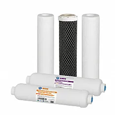 Set 5 cartușe filtrare Aquafilter, pentru osmoză inversă, prefiltrare, postfiltrare și mineralizare cu filet, standard 10