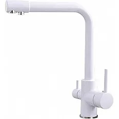Baterie de bucatarie cu 3 cai Premier Tall White, finisaj alb, flux separat pentru apa filtrata si apa menajera rece si calda