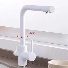 Baterie de bucatarie cu 3 cai Premier Tall White, finisaj alb, flux separat pentru apa filtrata si apa menajera rece si calda