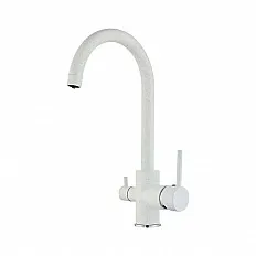 Baterie bucatarie cu 3 cai flux separat Premier Clasic White, apa rece calda si filtrata, finisaj alb granit, montaj pe chiuveta