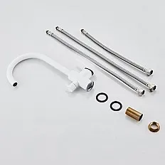Baterie bucatarie cu 3 cai flux separat Premier Clasic White, apa rece calda si filtrata, finisaj alb granit, montaj pe chiuveta