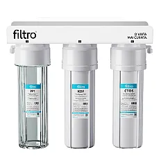 Sistem de filtrare apa sub chiuveta FILTRO Standard MF3, 3 stadii cu cartuse clasice, ultrafiltrare 1 micron, carcasa transparenta din plastic BPA Free, baterie inclusa