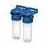 Set 2 carcase filtrare transparente Ecosoft 2P ECO Duplex 10 inch, conexiune alama 3/4 inch, fabricate in Italia