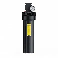 Carcasa filtrare apa FILTRO Big Black 20 inch, conexiune 1 inch, cu manometru, garnitura dubla, cheie de strangere, supapa presiune si suport metalic din polipropilena
