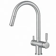 Baterie 3 căi Premier Extend Satin, finisaj crom lucios, furtun extensibil cu duș, flux separat pentru apă filtrată și apă menajeră rece și caldă