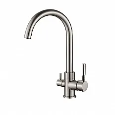Baterie de bucatarie cu 3 cai Premier Clasic Satin, flux separat pentru apa filtrata, cartuse ceramice, finisaj satinat mat, montaj pe chiuveta, racorduri incluse