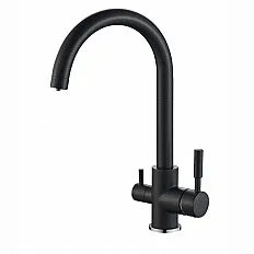 Baterie bucatarie 3 cai Premier Clasic Black Stone, finisaj negru granit, cartuse ceramice, flux separat pentru apa filtrata, racorduri incluse, montaj pe chiuveta