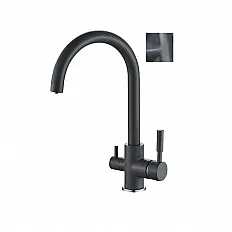 Baterie bucătărie 3 căi Premier Clasic Black Flash, flux separat apă filtrată, finisaj negru lucios, cartușe ceramice, montaj pe chiuvetă cu racorduri incluse