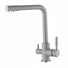 Baterie bucatarie 3 cai Premier Tall Grey Stone, flux separat apa filtrata, finisaj gri mat design granit, corp alama cu cartuse ceramice, montaj pe chiuveta