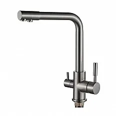 Baterie de bucatarie 3 cai Premier Tall Graphite, finisaj gri graphite, flux separat apa filtrata si menajera, corp alama cu cartuse ceramice
