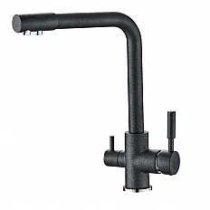 Baterie bucatarie 3 cai Premier Tall Black Stone, finisaj negru granit lucios, cale separata apa filtrata, cartuse ceramice si corp din alama