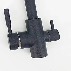 Baterie bucatarie 3 cai Premier Tall Black Stone, finisaj negru granit lucios, cale separata apa filtrata, cartuse ceramice si corp din alama