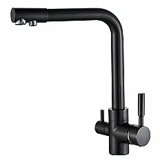 Baterie de bucatarie cu 3 cai Premier Tall Black Flash, finisaj negru lucios, flux separat pentru apa filtrata si menajera, corp din alama cu cartuse ceramice, montaj pe chiuveta