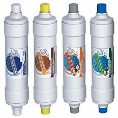 Set 4 cartuse filtrante Aquafilter cu stem, mufa rapida 1/4 inch, filtrare 4 stadii 1 micron, carcasa alba 2.5x10 inch, compatibil FILTRO UF5 BLACK si Excito-B